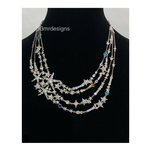 NWT Kate Spade♠️COSMOS Silver Plated Epoxy Stone/CZ Crystals Statement Necklace - Picture 4 of 16